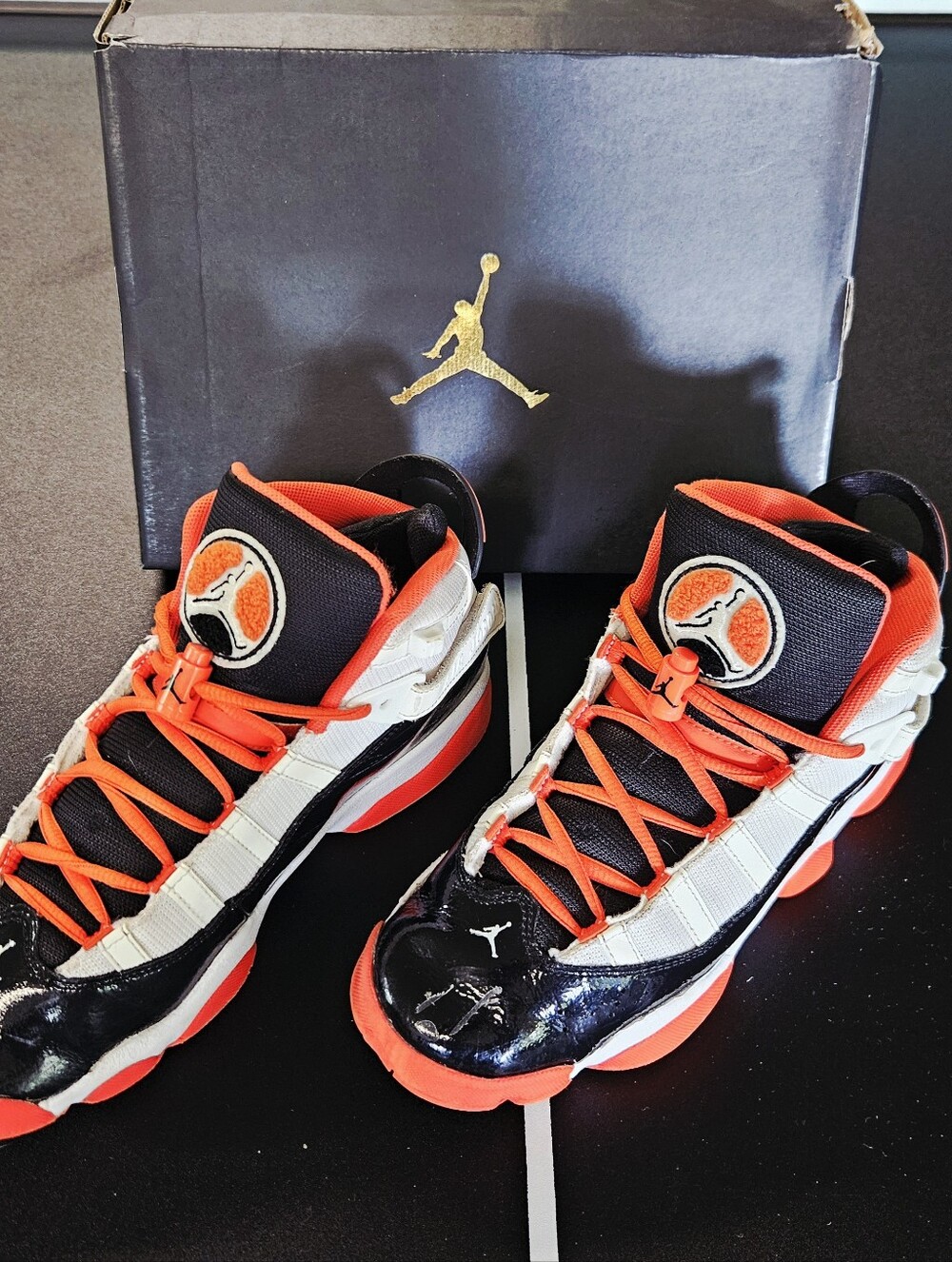 Jordan 6 Rings GS Youth 6Y Black White Orange Basketball Shoes
